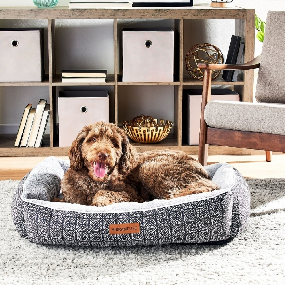 Vibrant Life Large Dog Bed, Bolster Dog Bed for Large Dogs, 36" x 27"BlackGray